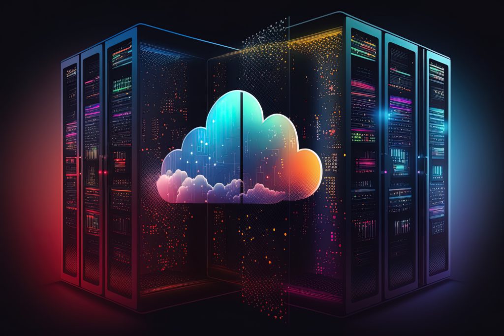 Professional IT services image showing A digital cloud icon appears before illuminated server racks in a dim room, representing our team’s expertise in cloud technology. for managed IT services, cybersecurity, network infrastructure, cloud solutions, and business IT support. - BKY Technologies Managed Intelligence Provider Edmonton Alberta - What is MIP, Workflow Automation, Secure Data Management, AI Deployment, Microsoft Copilot, Custom Workflow Integration, BKY Technologies, Managed IT Services Alberta, Strategic AI Partner, Four Pillars MIP Service, IT Services Edmonton, Business Technology Partner
